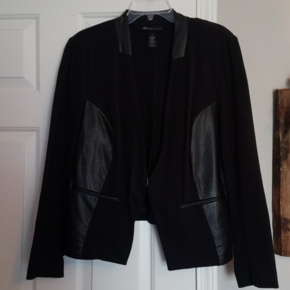 Black ponte blazer with faux leather detail 20W